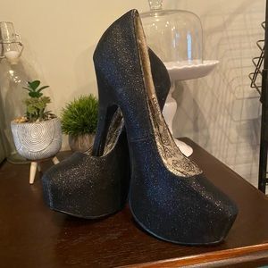 Black sparkle platform heels